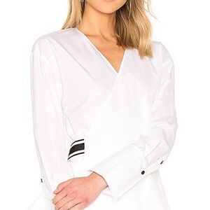 Diane Von Furstenberg Petite White V-Neck Wrap Blouse Long Sleeve Stripe Tie